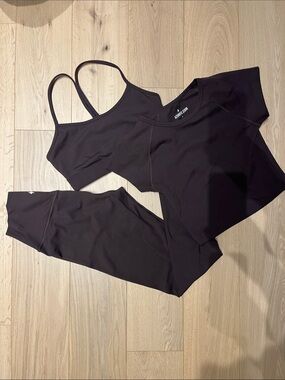 Azur fit Espresso Activewear Set - Crop Top, Sports Bra & Leggings